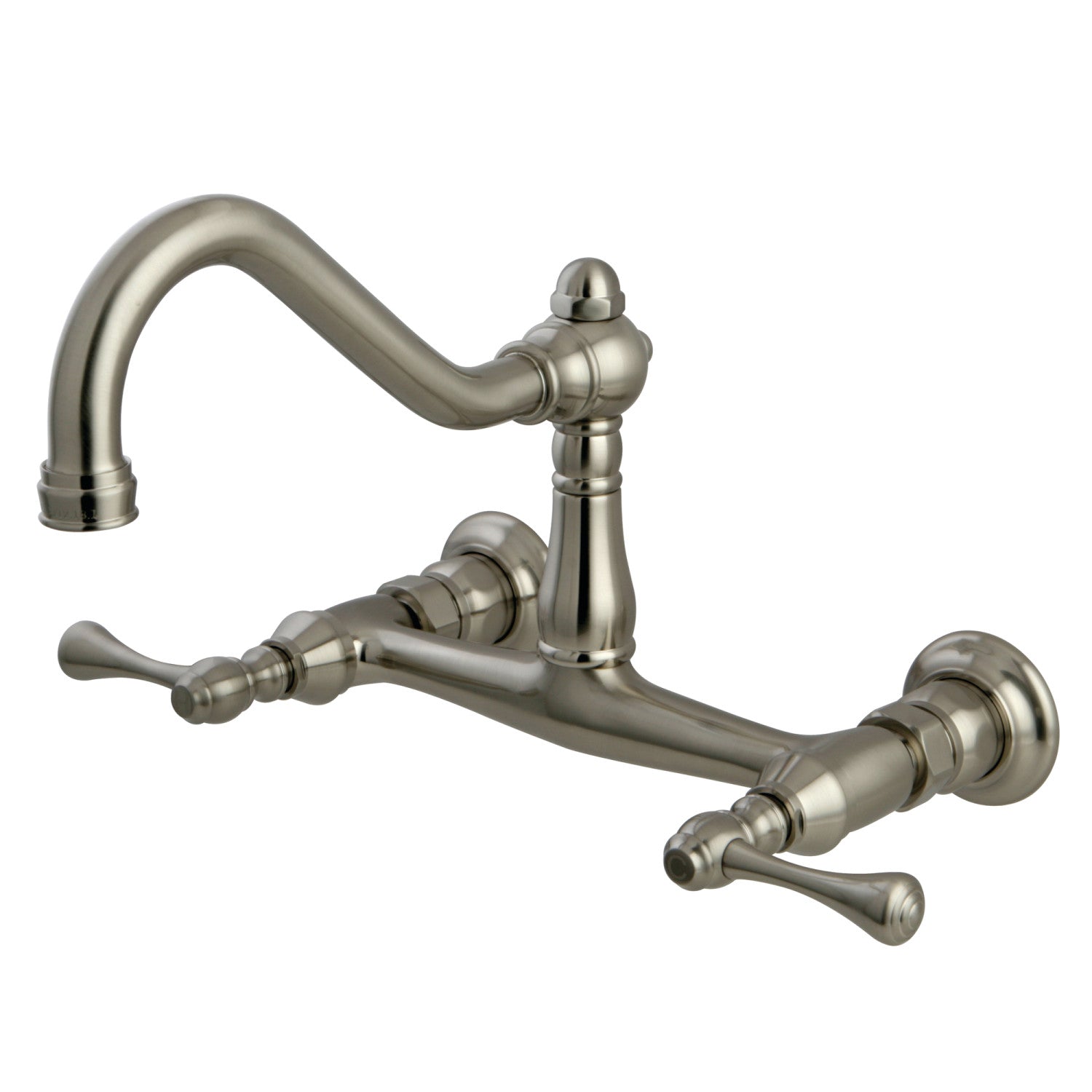Kingston Heirloom KS3248BL - Vintage Double-Handle 2-Hole Wall Mount Bathroom Faucet, Brushed Nickel — image 1